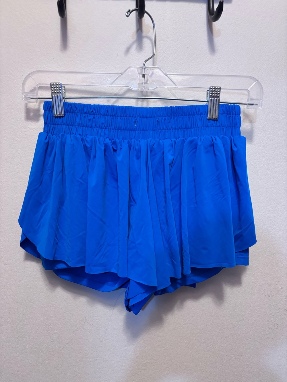 Women's Bright Blue Ruffled Athletic Shorts with Elastic Waist